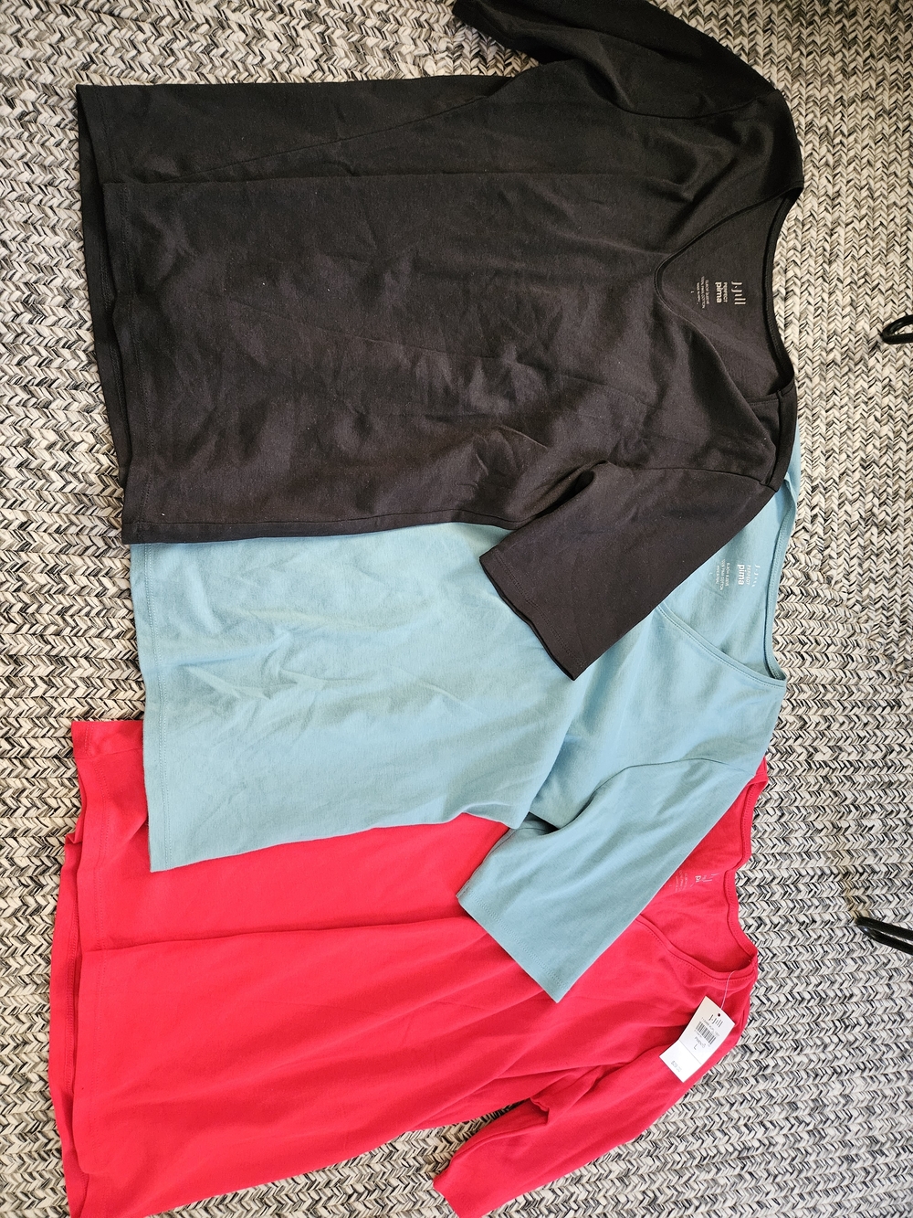 3 J. Jill Perfect Pima Elbow Sleeve Tees - Black Red Blue